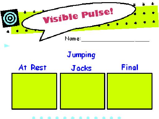 Line graph, individual tables for charting each person's pulse rate, 
