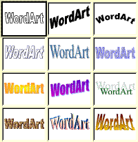 Microsoft WordArt : Grid showing examples