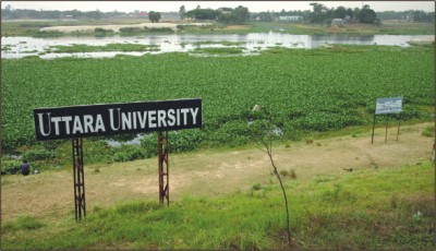 The authorities of Uttara University put up signboards on the floodplain of Turag river with a plan to set up their campus on the vast wetland