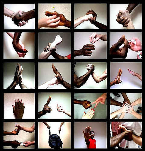 photos of hands showing various social interaction messages