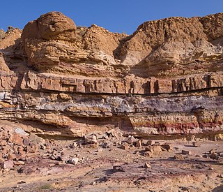 Layers of sedimentary rock in Makhtesh Ramon (50754).jpg