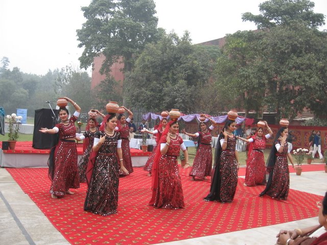 Students of the Dance society of Gargi College presenting a folk dance for the alumni