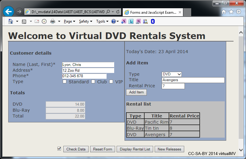 VirtualMV JavaScript Case Study Forms Table Object WikiEducator