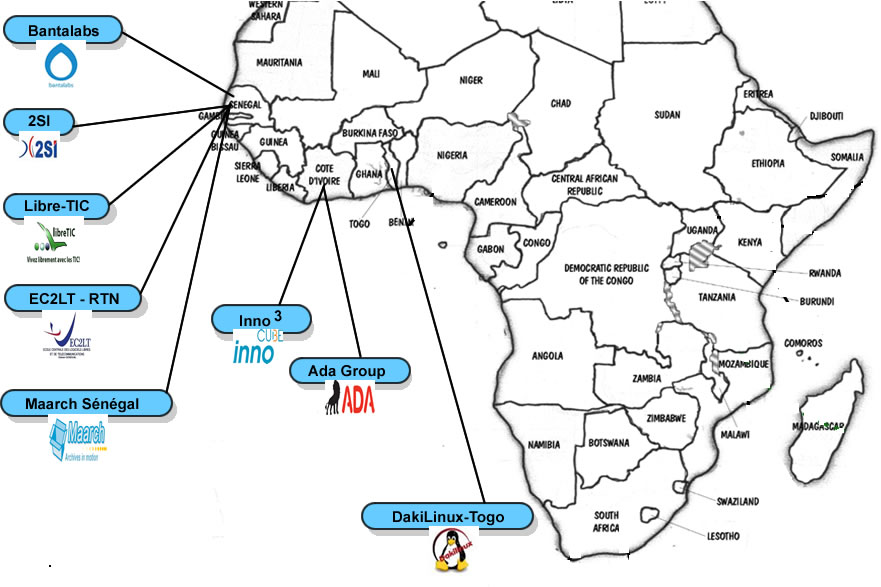 Localisation des entreprises en logiciels libres étudiées en Afrique de l'Ouest