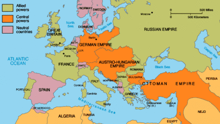 Map of the Allies and Central Powers