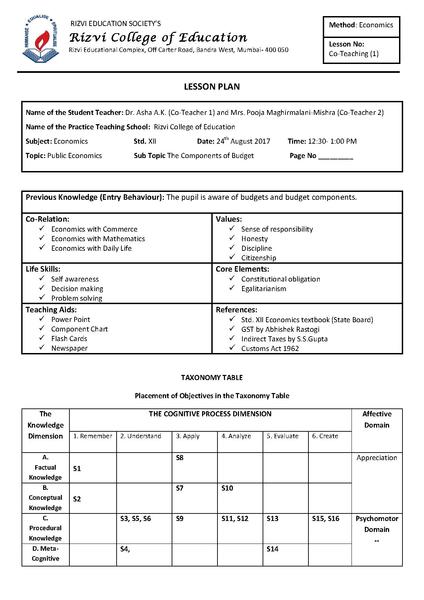 File:Co-Teaching B.Ed Lesson Plan (Economics).pdf - WikiEducator