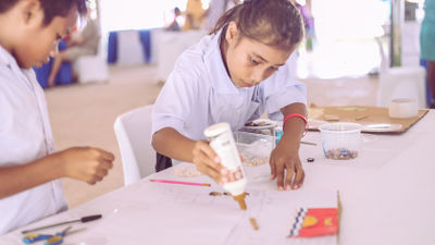 Primary students making collages at Education week October 2023.jpg