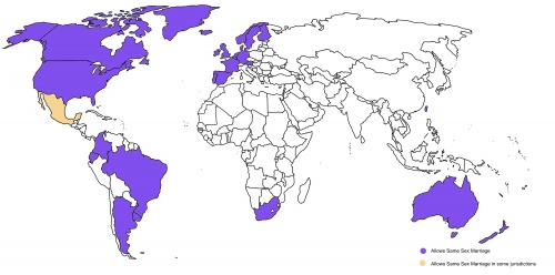 Countries that legally allow same sex marriage (based on PEW Center Research 2019)