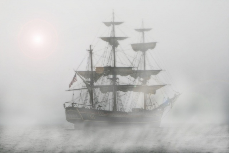 Sailing Ship Ship Voyage Frigate Fog Pirates