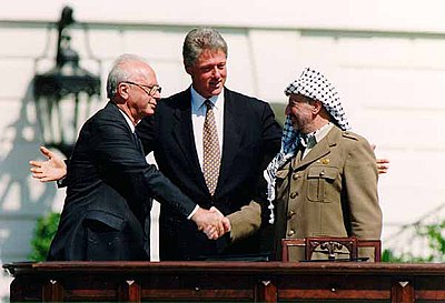 Yitzhak Rabin Prime Minister of Israel, Bill Clinton President of the United States, Yasser Arafat chairman of the PLO