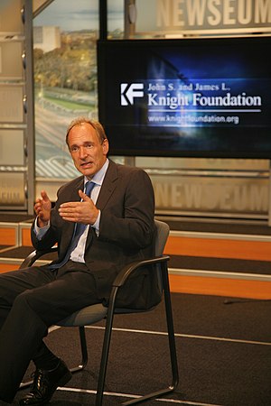 Tim Berners-Lee talking at the World Wide Web Foundation press conference